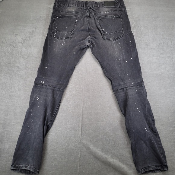 SMOKE RISE Mens Jeans Black Distressed Paint Splatter Moto Style 36x34 - Picture 7 of 7
